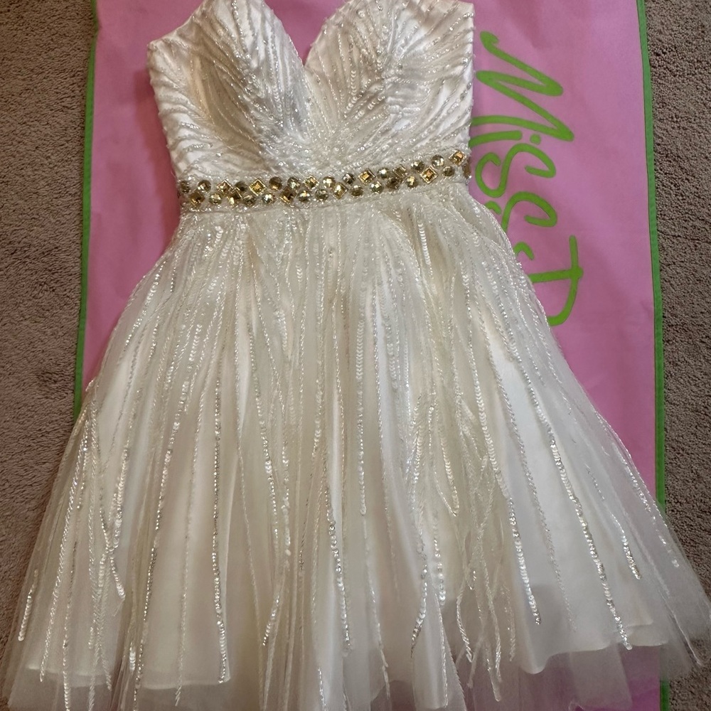 Sherri Hill Ivory Dress with Gold Accents